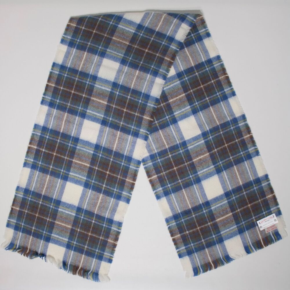 VTG James Pringle Weavers 100% New Wool Scarf Made in Scotland Blue Brown Plaid
